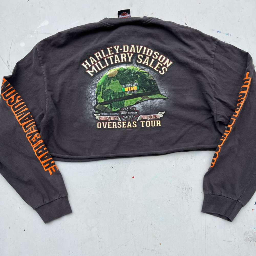 Women's Harley Davidson T-Shirt Black Military XL Biker American Long Mid Riff